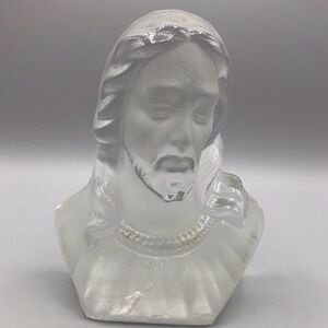 Vintage Viking Glass Jesus Statue Decor Frosted Glass 5" W x 6.5" H Bust